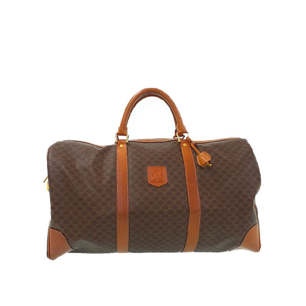 Celine Macadam Boston bag canvas tan trim handles Brown
